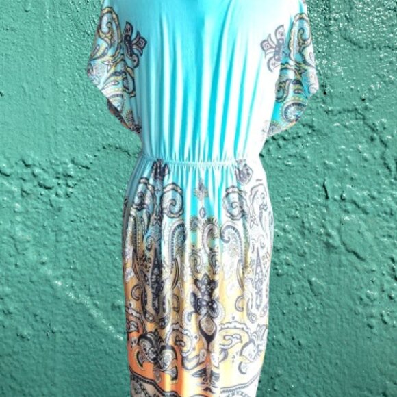 Christina Love Paisley Turquoise and Orange Cover Up For Swimsuit or Sundress - Picture 10 of 16